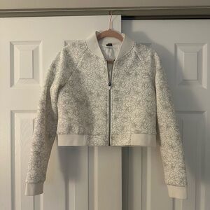 Floral White Zip-Up Sweatshirt